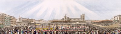 Näkymä kuningas Yrjö IV:n kruunauskulkueesta Westminster Hallista Abbeyyn, 19. heinäkuuta 1821 (akvatinta) tekijältä George Humphrey