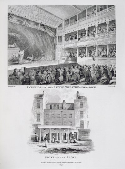 Pienen teatterin, Lontoon Haymarketin ja ylemmän etuosan sisätilat, kaiverrus James Stow (n. 1770-1820) 1815 tekijältä George Jones
