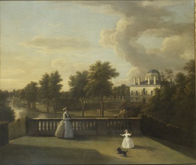 Näkymä Chiswick Villaan parvekkeelta Cascaden ja järven yläpuolella tekijältä George Lambert
