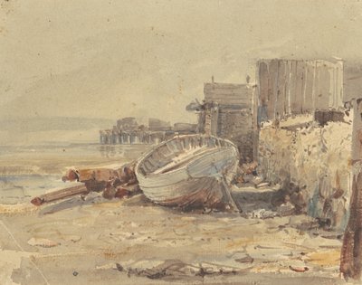 Rannalla oleva alus, n. 1880 tekijältä George Loring Brown