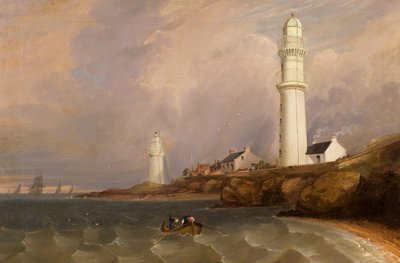 Majakat – West Lights, Tayport, n. 1840 (öljy kankaalle) tekijältä George McGillivray