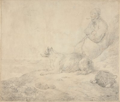 Kalastaja ja koira istuvat rannikolla tekijältä George Morland