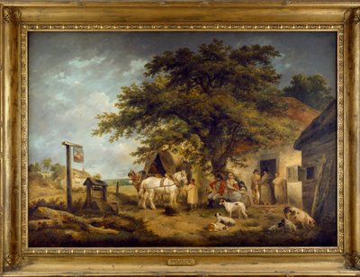 Paisagem com figuras na porta de uma pousada (óleo na tela) finlandês tekijältä George Morland