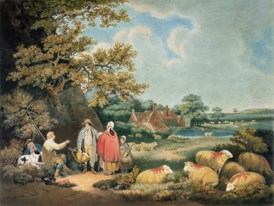 The Shepherds, kaiverrus William Ward (1766-1826), pub. kirjoittanut H. Morland, 1806 (mezzotint-kaiverrus) tekijältä George Morland