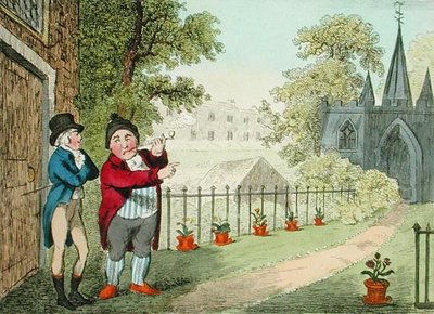 Shewing a Garden, kaiverrus Isaac Cruikshank (1756-n. 1811), julkaistu 1796 (akvatinta) tekijältä George Moutard (after) Woodward