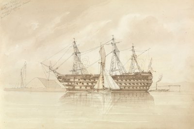 HMS "Trafalgar" Sheernessin edustalla, Shannonista käsin, 28. joulukuuta 1850. tekijältä George Pechell Mends