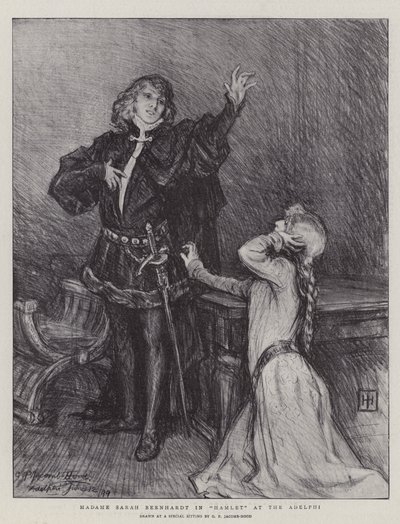 Madame Sarah Bernhardt Hamletissa Adelphissa tekijältä George Percy Jacomb Hood