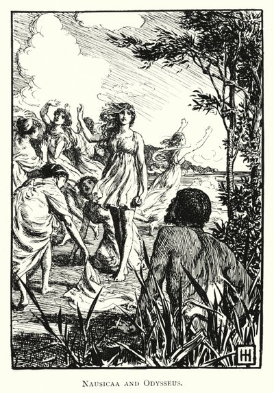 Odysseia: Nausicaa ja Odysseus (kaiverrus) tekijältä George Percy Jacomb Hood
