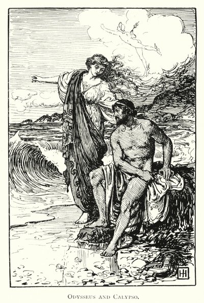 Odysseia: Odysseus ja Calypso (kaiverrus) tekijältä George Percy Jacomb Hood