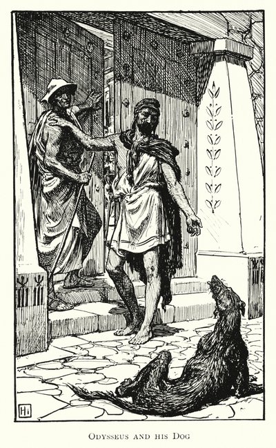Odysseia: Odysseus ja hänen koiransa (kaiverrus) tekijältä George Percy Jacomb Hood