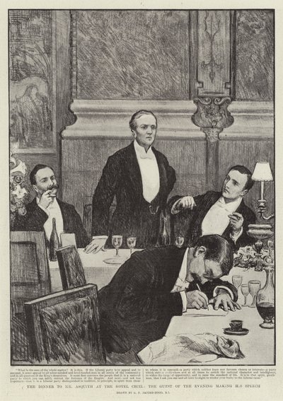 Illallinen herra Asquithille Hotel Cecilissä, illan vieras pitämässä puhettaan. tekijältä George Percy Jacomb Hood