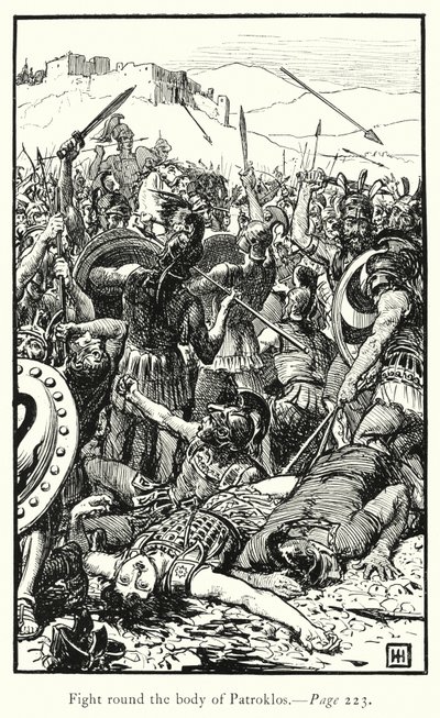 Iliad: Taistele Patroklosin ruumiin ympäri (kaiverrus) tekijältä George Percy Jacomb Hood