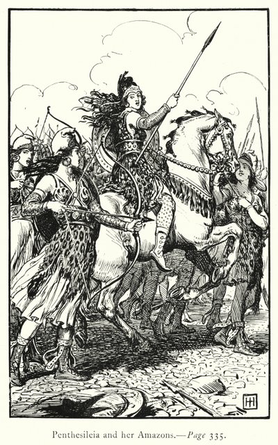 Ilias: Penthesileia ja hänen Amazonit (kaiverrus) tekijältä George Percy Jacomb Hood