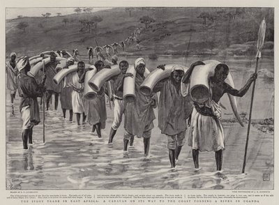 Norsunluukauppa Itä-Afrikassa, karavaani matkalla rannikolle, tunkemassa jokea Ugandassa tekijältä George Percy Jacomb Hood