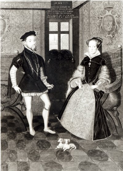 Joseph Brownin kaivertama muotokuva Espanjan Philip II:sta (1527-98) ja kuningatar Maria I:stä (1516-58), 1812 tekijältä George Perfect Harding
