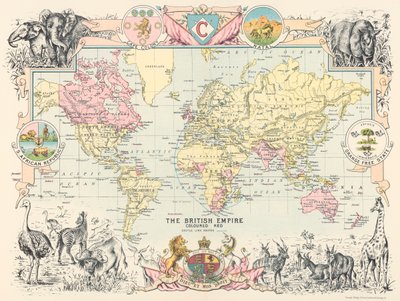 Britannian maailmanimperiumin kartta, Etelä-Afrikan Castle Line Atlas -julkaisusta. tekijältä George Philip