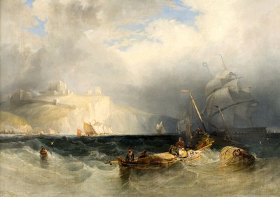 Ranskalaiset kalastusalukset tuulen räjähdyksessä Doverista tekijältä George Philip Reinagle