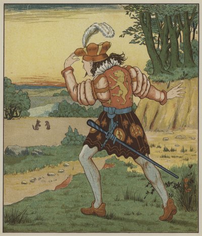 Grimmin veljesten kuvitus Rumpelstiltskinille tekijältä George R. Halkett