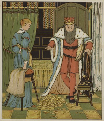 Grimmin veljesten kuvitus Rumpelstiltskinille tekijältä George R. Halkett
