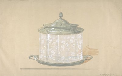 Suunnittelu lasilaatikolle, jossa on hopeapohja ja kansi, 1820-65. tekijältä George Richards Elkington
