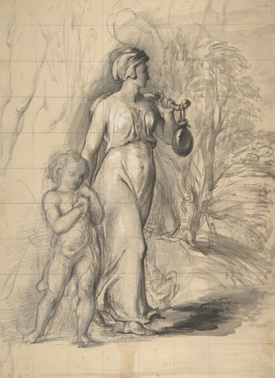 Hagar ja Ismael erämaassa recto, Kaksi muotokuvatutkimusta taiteilijan vaimosta..., 1829-33. tekijältä George Richmond