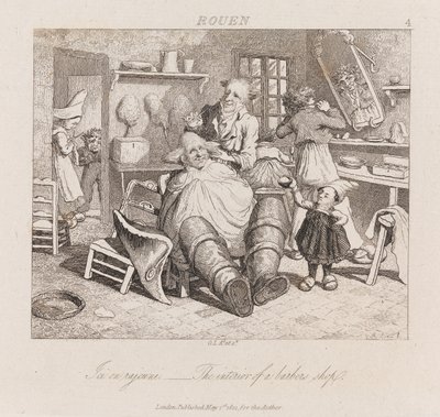 Parturi, Rouen, n. 1821 (etsaus) tekijältä George Robert Lewis