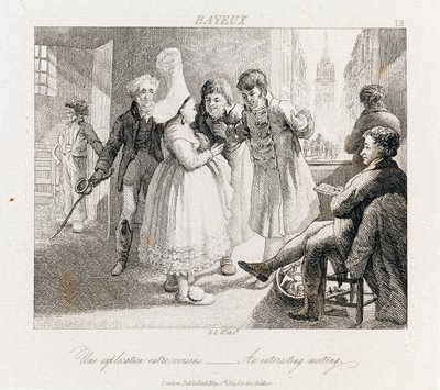 Mielenkiintoinen tapaaminen - Bayeux, n. 1821 (etsaus) tekijältä George Robert Lewis