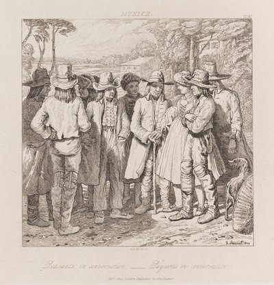 Talonpoikien keskustelu, München, n. 1821 (etsaus) tekijältä George Robert Lewis