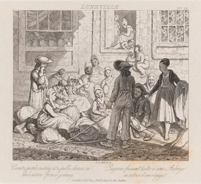 Talonpoikien lepo, Luneville, n. 1821 (etsaus) tekijältä George Robert Lewis