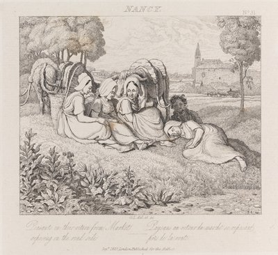 Talonpojat, jotka palaavat markkinoilta, Nancy, noin 1821 (etsaus) tekijältä George Robert Lewis