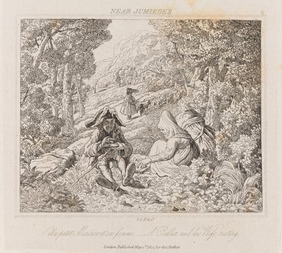 Kauppias ja vaimo lähellä Jumiegesia, n. 1821 (etsaus) tekijältä George Robert Lewis
