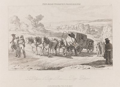 Tie Roueniin Dieppestä, Diligence, n. 1821 (etsaus) tekijältä George Robert Lewis