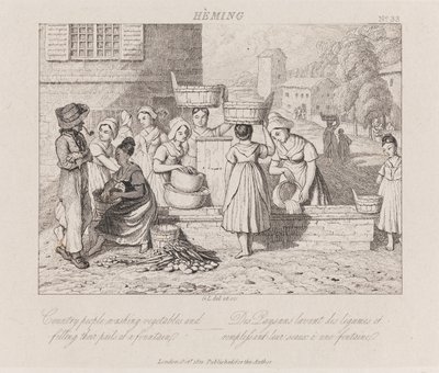 Pesuvihannekset, Heming, n. 1821 (etsaus) tekijältä George Robert Lewis