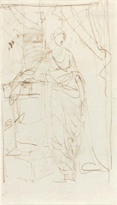 Tyylikäs nainen klassisessa mekossa [recto] tekijältä George Romney