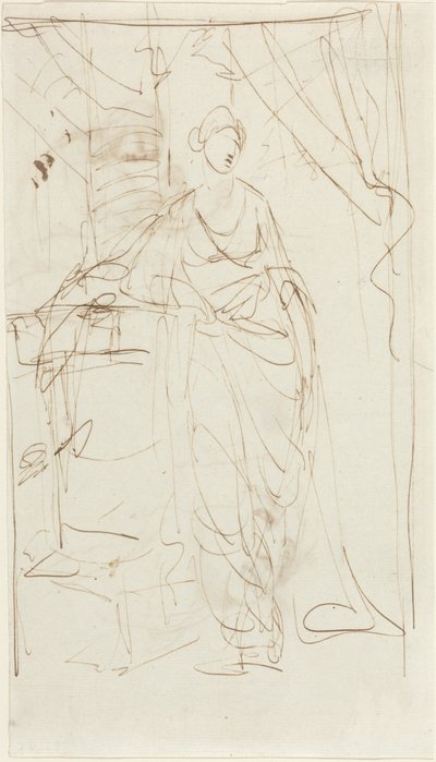 Tyylikäs nainen klassisessa asussa [etupuoli] tekijältä George Romney