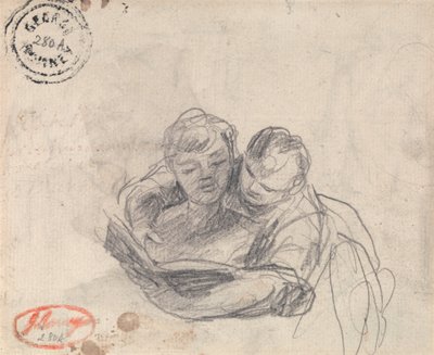 Pariskunta lukemassa kirjaa tekijältä George Romney