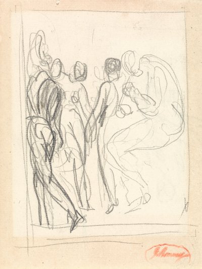 Tanssijat ja muusikot, luultavasti teokseen ”L’Allegro” tekijältä George Romney