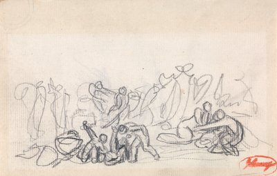 Hahmoryhmä, mahdollisesti leikkiviä naisia ja lapsia tekijältä George Romney