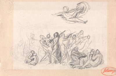 Hahmoryhmä, jonka yläpuolella on lentävä hahmo tekijältä George Romney