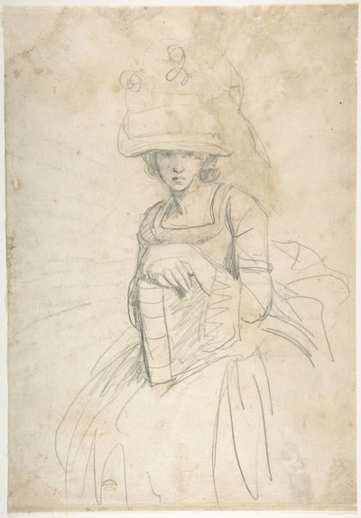 Nainen, joka pitelee kirjaa (etupuoli); Ohje värien asetteluun paletille (takapuoli) tekijältä George Romney