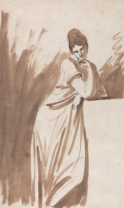 Jalustalle nojaava nainen (mahdollisesti luonnos teokseen ”Miss Woodley”) tekijältä George Romney