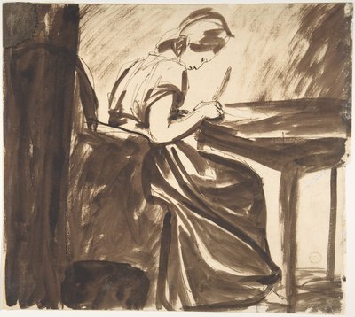 Pöydän ääressä istuva nainen (etupuoli); Tanssivia hahmoja (takapuoli) tekijältä George Romney