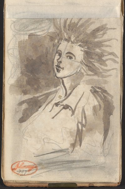 Nainen, jonka hiukset leijailevat tuulessa tekijältä George Romney
