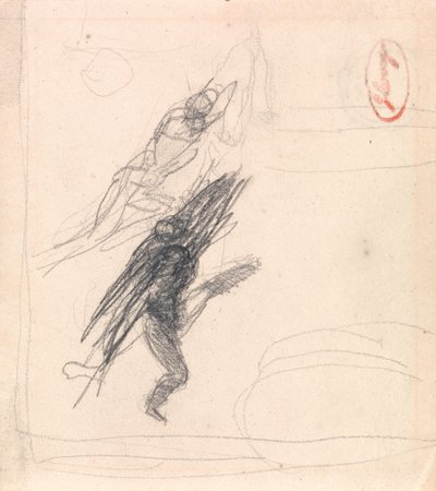 Mahdollisesti yksi makuuasennossa oleva hahmo ja yksi tanssiva hahmo. tekijältä George Romney