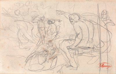 Mahdollisesti istuva hahmo julistaa tuomion polvistuvalle hahmolle. tekijältä George Romney