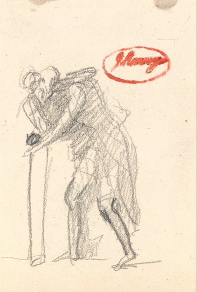 Mahdollisesti taivutettu hahmo kepin kanssa "vanhuudesta" tekijältä George Romney
