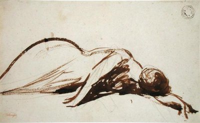 Makaava nainen (sivellin ja ruskea muste grafiitin päällä paperille) tekijältä George Romney