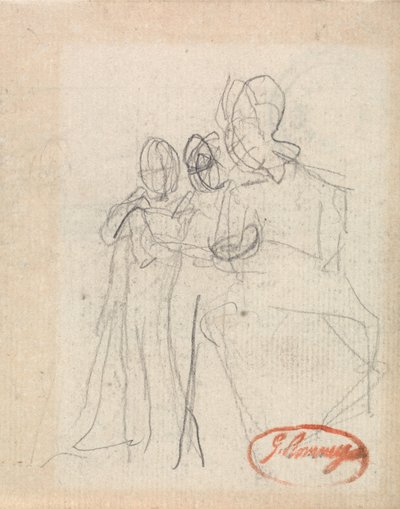 Istuva hahmo kahden lapsen kanssa tekijältä George Romney
