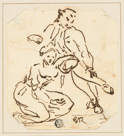 Istuva mies ja nainen tekijältä George Romney