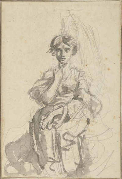 Istuva naishahmo tekijältä George Romney